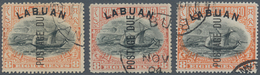 05255 Labuan - Portomarken: 1901, Pictorial Definitive 'Malay Dhow' 8c. Black/vermilion Three Stamps With - Borneo Del Nord (...-1963)