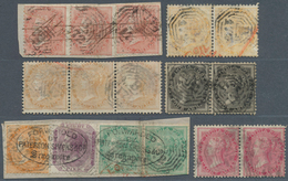 05262 Malaiische Staaten - Straits Settlements: 1856-60, Group Of Six Multiples Of East India Stamps Used - Straits Settlements