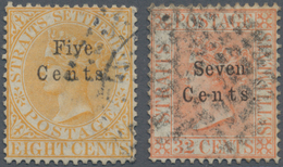 05273 Malaiische Staaten - Straits Settlements: 1879 5c. On 8c. Orange And 7c. On 32c. Pale Red Both Used, - Straits Settlements