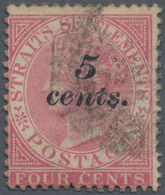 05275 Malaiische Staaten - Straits Settlements: 1882 5c. On 4c. Rose, Used, Short Corner Crease At Top Rig - Straits Settlements