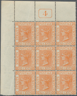 05286 Malaiische Staaten - Straits Settlements: 1887, QV 32c. Orange-vermilion Wmk. Crown CA Perf. 14 Bloc - Straits Settlements