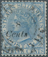 05287 Malaiische Staaten - Straits Settlements: 1884 "8 Cents" On 5c. Blue, WATERMARK INVERTED, Used And C - Straits Settlements