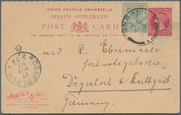 05291 Malaiische Staaten - Straits Settlements: 1888/1902, 3C/3C Blue QV Reply Psc With Attached Reply Par - Straits Settlements