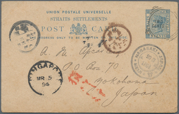 05300 Malaiische Staaten - Straits Settlements: 1894, UPU Card QV 2 C./ 3 C. Light Blue Canc. Squared Circ - Straits Settlements