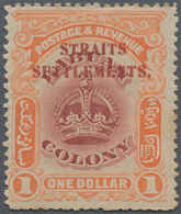 05338 Malaiische Staaten - Straits Settlements: 1906-07 $1 Claret & Orange, PERFORATED 15, Mounted Mint, B - Straits Settlements