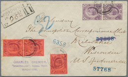 05345 Malaiische Staaten - Straits Settlements: 1907, 2 X 3 C Dull Purple And 3 X 4 C Purple On Red KEVII, - Straits Settlements