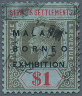 05377 Malaiische Staaten - Straits Settlements: 1922, Malaya-Borneo Exhibition $1 Black And Red/blue Wmk. - Straits Settlements