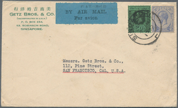 05417 Malaiische Staaten - Straits Settlements: 1932, 12 C Blue And 50 C Black/emerald KGV, Mixed Franking - Straits Settlements