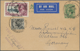 05450 Malaiische Staaten - Straits Settlements: 1935, 2 C Green KGV Postal Stationery Card, Uprated With 1 - Straits Settlements
