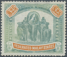 05554 Malaiischer Staatenbund: 1900 Elephants $25 Green & Orange, Wmk Crown CC, Mint Very Lightly Hinged, - Federated Malay States