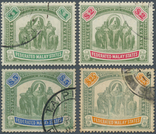 05560 Malaiischer Staatenbund: 1904-22 Elephants $1, $2, $5 And $25 Used, With Various Datestamps, $25 Lig - Federated Malay States