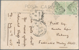 05566 Malaiischer Staatenbund: 1908, INCOMING MAIL, Great Britain: 2 X 1/2 D Yellow-green KEVII, Multiple - Federated Malay States