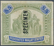 05577 Malaiischer Staatenbund: 1922-34 'Elephants' $5 Green & Blue, Wmk Mult Script CA, Imperforated Plate - Federated Malay States