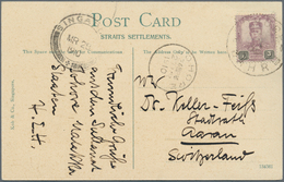 05656 Malaiische Staaten - Johor: 1910/1922, Two Picture Postcards Bearing Sultan Sir Ibrahim Stamps Incl. - Johore