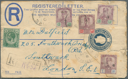 05675 Malaiische Staaten - Johor: 1922 (15.9.), Straits Settlements Registered Letter KGV 10c. Blue Uprate - Johore