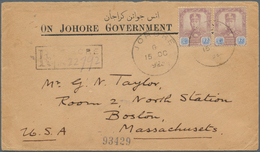 05679 Malaiische Staaten - Johor: 1923, 2 X 12 C Purple/blue, Multiple Franking On Registered Preprinted C - Johore