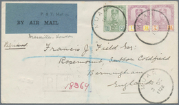 05686 Malaiische Staaten - Johor: 1928, Airmail Letter Bearing ,10 And 21c Johore Definitives Tied By Sing - Johore