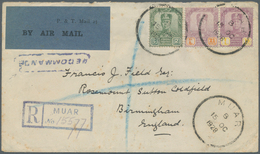 05687 Malaiische Staaten - Johor: 1928 Registered Airmail Cover From MUAR To Birmingham Via Penang And Lon - Johore