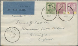 05689 Malaiische Staaten - Johor: 1928, 3 C Green, 5 C Purple/green And 10 C Purple/yellow, Mixed Franking - Johore