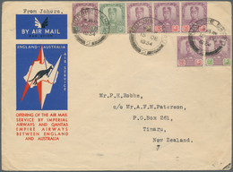 05716 Malaiische Staaten - Johor: 1934 Malaya-New Zealand Airmail Letter Rate 25c. (1934-1938): Printed 'E - Johore