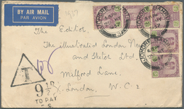 05745 Malaiische Staaten - Johor: 1937 Double Weight Airmail Cover From Johore Bahru Insufficiently Franke - Johore