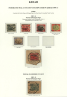 05822 Malaiische Staaten - Kedah: 1909-12 KULIM: Six Stamps And A Postal Stationery Cut-off Of Fed. Malay - Kedah