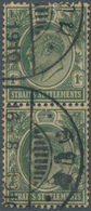05827 Malaiische Staaten - Kedah: 1910 SATOOL, Straits Settlements KEVII. 1c. Blue-green Vertical Pair Use - Kedah