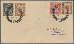 05838 Malaiische Staaten - Kedah: 1919, 2 X 1 C Brown Together With Straits Settlements 1 C Black And 4 C - Kedah