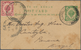 05845 Malaiische Staaten - Kedah: 1919, 1 C Green Psc Uprated With 4 C Rose From ALOR STAR GENERAL POST OF - Kedah