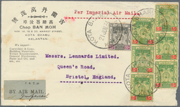 05991 Malaiische Staaten - Kelantan: 1934 (21.6.), Coat Of Arms 10c. Black/mauve And 5c. Green/red On Yell - Kelantan