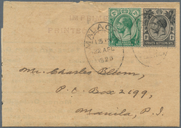 06048A Malaiische Staaten - Malakka: 1925 (22.4.), Self-made Wrapper Franked Straits Settlements KGV 2c. Gr - Malacca