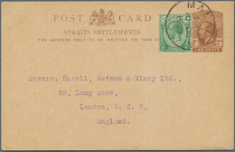 06049 Malaiische Staaten - Malakka: 1927 (10.10.), Straits Settlements Stat. Postcard KGV 2c. Brown Uprate - Malacca