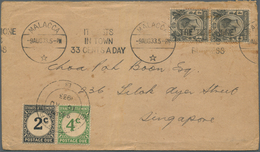 06053 Malaiische Staaten - Malakka: 1933 Cover From Malacca To Singapore Insufficiently Franked By Straits - Malacca