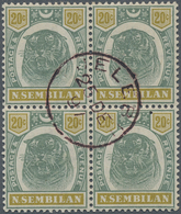 06095 Malaiische Staaten - Negri Sembilan: 1897, Tiger Head 20c. Green/olive Block Of Four With Central 'J - Negri Sembilan