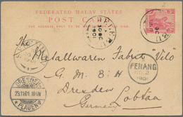 06104 Malaiische Staaten - Negri Sembilan: 1901, JELEBU: Federated Malay States Stat. Postcard 3c. Tiger U - Negri Sembilan