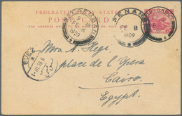 06108 Malaiische Staaten - Negri Sembilan: 1909 (6/2): Sungei Gadut, 3c Stationery Card To Cairo, Cancelle - Negri Sembilan