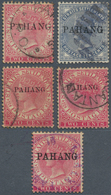 06227 Malaiische Staaten - Pahang: 1889-90 Five Used Stamps Including 1889 2c. Rose And 10c. Slate Optd. T - Pahang