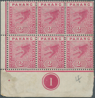 06232 Malaiische Staaten - Pahang: 1891, 2c. Rose, Marginal Block Of Six From The Lower Left Corner Of The - Pahang