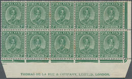 06271 Malaiische Staaten - Pahang: 1941, Sultan Sir Abu Bakar Definitive 3c. Green Blocks Of Ten From Lowe - Pahang