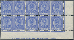 06278 Malaiische Staaten - Pahang: 1941, Sultan Sir Abu Bakar Definitive 15c. Ultramarine Blocks Of Ten Fr - Pahang