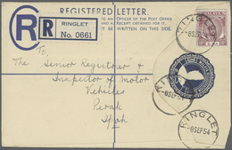 06312 Malaiische Staaten - Pahang: 1954/1956, Three Registered Letters Sultan Sir Abu Bakar 20c. Blue Embo - Pahang