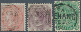 06319 Malaiische Staaten - Penang: 1856-60, Three Indian Stamps Used In PENANG, With 1856 2a. Dull Pink An - Penang