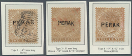 06475 Malaiische Staaten - Perak: 1880-81 Three Stamps QV 2c. Brown, Wmk Crown CC, With Different Types Of - Perak