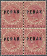06480 Malaiische Staaten - Perak: 1882-83 QV 2c. Rose, Wmk Crown CA, Block Of Four With Left Vert. Pair Op - Perak