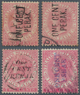 06490 Malaiische Staaten - Perak: 1886-87, Four Different Singles 2c. Rose With Different Overprints "One - Perak