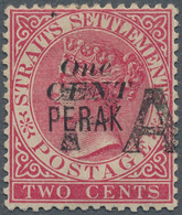 06494 Malaiische Staaten - Perak: 1889, Straits Settlements QV 2c. Bright Rose Wmk. Crown CA With Black Op - Perak