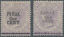 06501 Malaiische Staaten - Perak: 1891, Straits Settlements QV 6c. Lilac Wmk. Crown CA Two Stamps With Bla - Perak