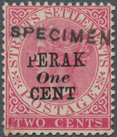 06502 Malaiische Staaten - Perak: 1891 1c. On 2c. Rose, Ovpt. Type 41, Additionally Optd. "SPECIMEN" By Lo - Perak