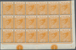 06510 Malaiische Staaten - Perak: 1895, 2c. Orange, Bright Colour, Marginal Block Of 18 (folded, Slightly - Perak