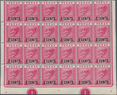 06511 Malaiische Staaten - Perak: 1895, 3c. On 5c. Rose, Bright Colour, Marginal Block Of 24 From Lower Pa - Perak